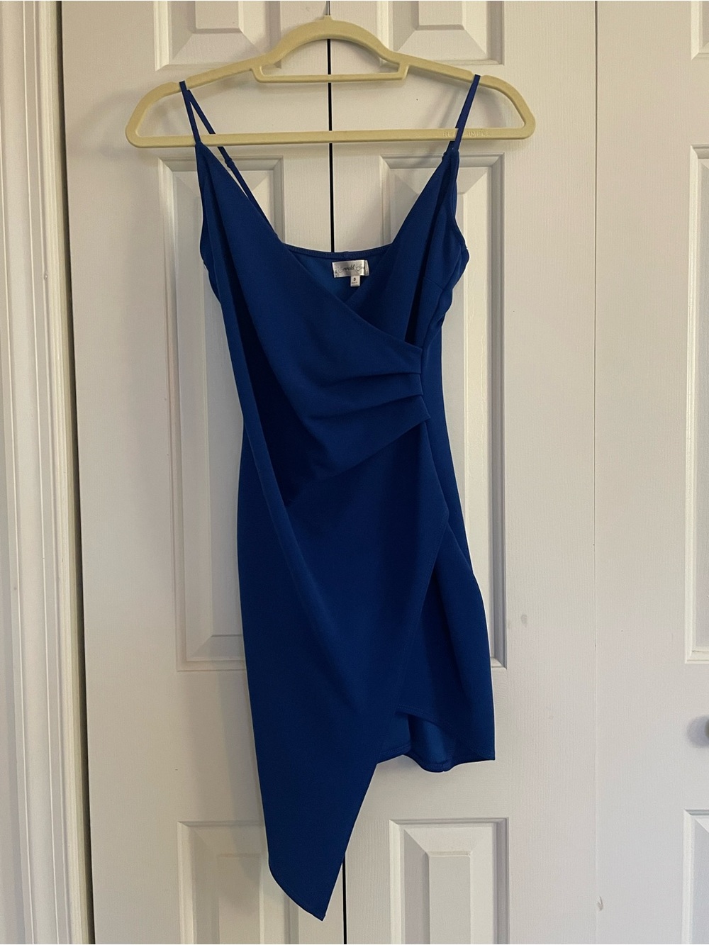 Blue Asymmetric Slip Dress with Draped Front